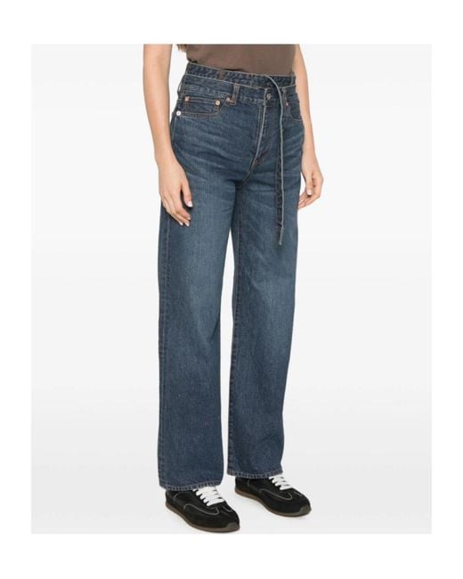 Sacai Blue Belted Layered-Waist Jeans