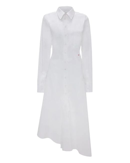 Victoria Beckham White Long Sleeve Panelled Asymmetrical Shirt Dress