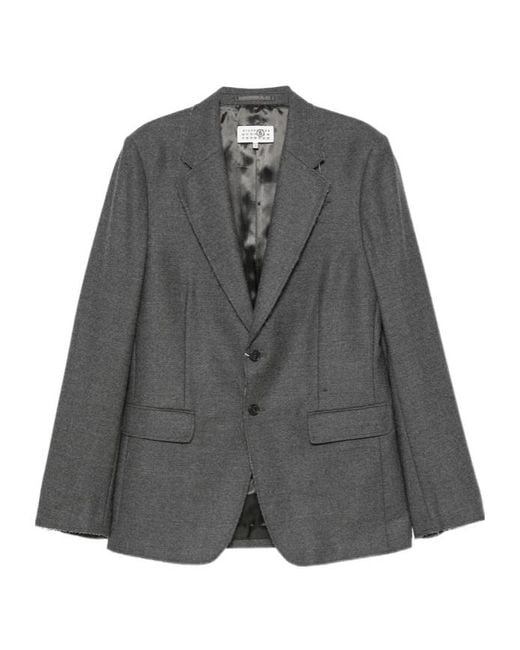 MM6 by Maison Margiela Gray Frayed-Edge Blazer