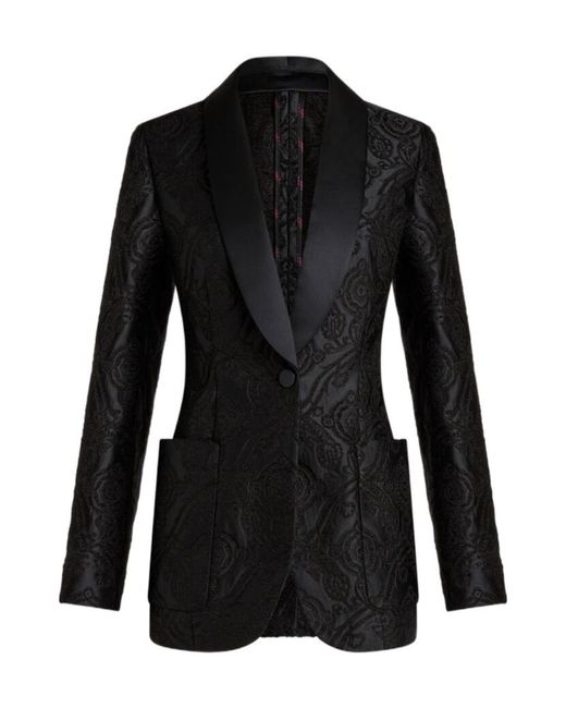 Etro Black Silk Jacquard Blazer