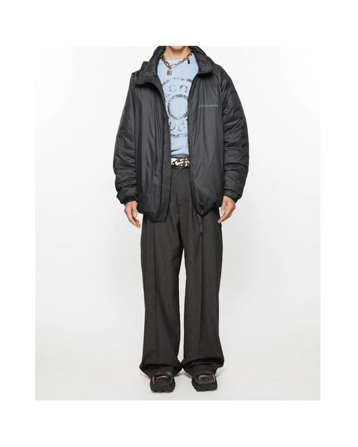 Acne Gray Logo Printed Zipped Downjacket for men