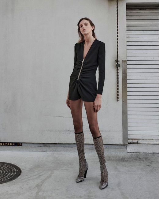 Saint Laurent Black Embellished Ruched Dress