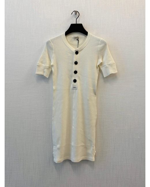 Chloé White Chloé Buttoned Mini Knitted Dress