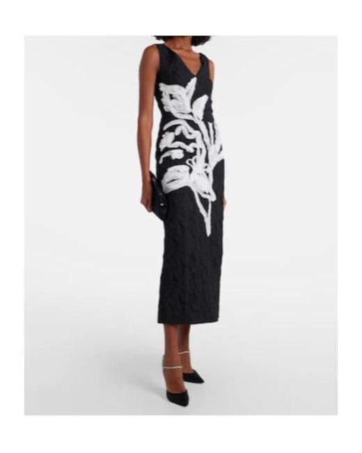 Erdem Black Floral Jacquard Midi Dress