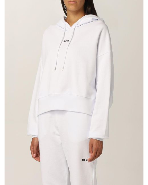 MSGM White Logo Printed Drawstring Hoodie