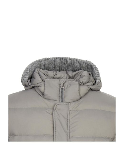 Herno Gray Quilted Hooded Puffer Coat for men