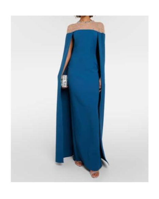 Safiyaa Blue Ambere Embroidered Cape-Detail Gown