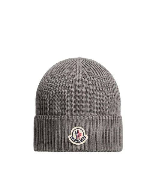 Moncler Gray Logo Patch Ribbed Beanie for men