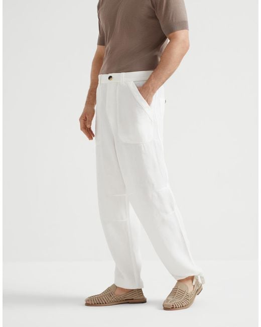 Brunello Cucinelli White Straight-Leg Cotton Trousers for men