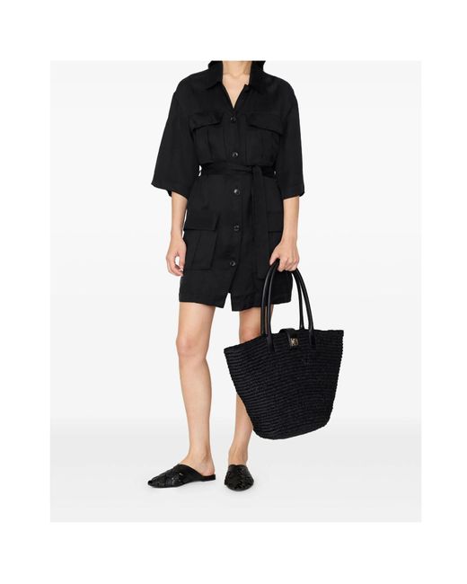 Anine Bing Black Geri Belted Cargo-Pocket Dress