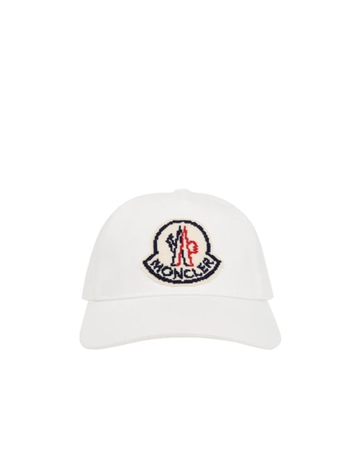 Moncler White Gabardine Logo Patch Baseball Cap for men