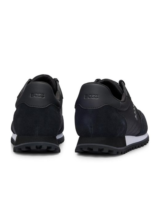 Boss Black Mixed-Material Trainers With Faux-Leather Trims for men