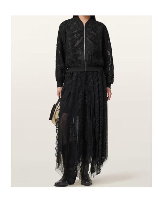 AllSaints Black Jade Sheer Embroidered Jacket