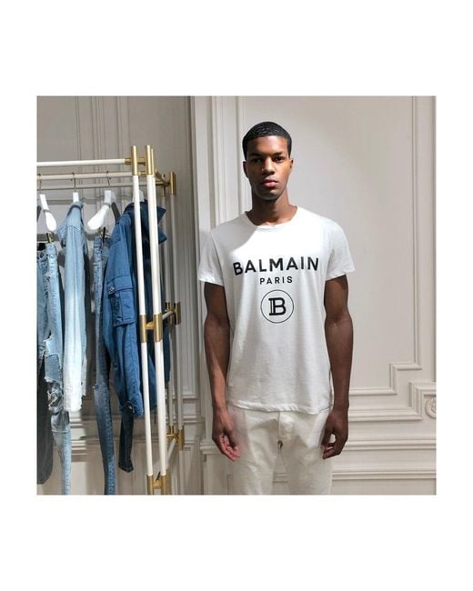 Balmain White Logo Printed T-Shirt for men