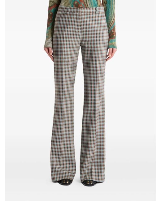 Etro Gray Wool-Blend Gingham Trousers