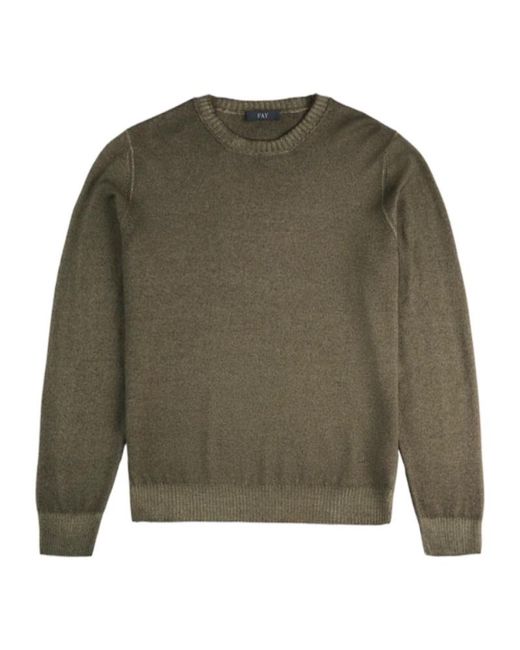 Fay Green Ribbed Crew Neck Knitwear for men