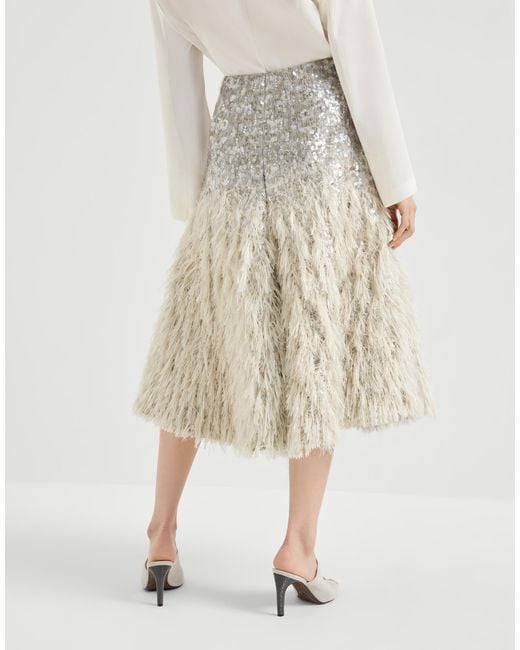 Brunello Cucinelli Natural Dazzling Fil Coupé Midi Skirt