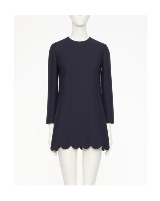 Valentino Blue Crewneck Long-Sleeved Mini Dress