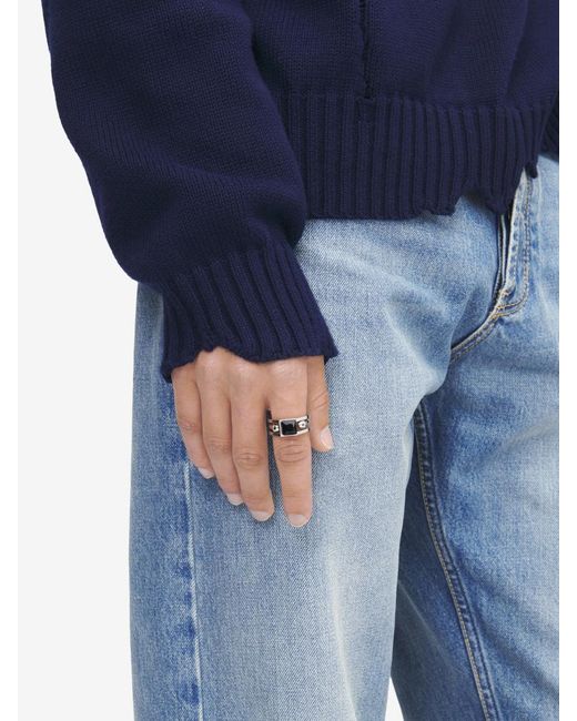 McQueen White Twin Skull Ring for men