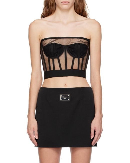 Dolce & Gabbana Black Boned-Bodice Cropped Tank Top