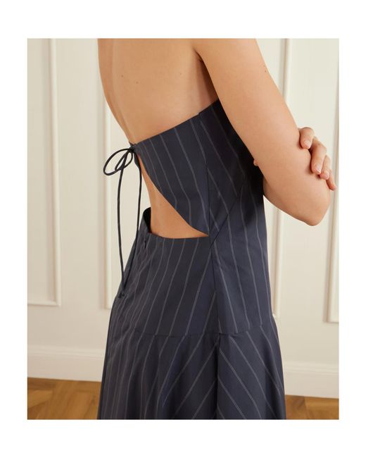 St. Agni Blue Strapless Open-Back Striped Cotton-Blend Maxi Dress