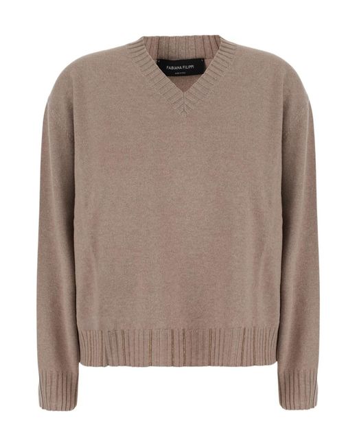 Fabiana Filippi Brown Ribbed Hem Knitted Jumper