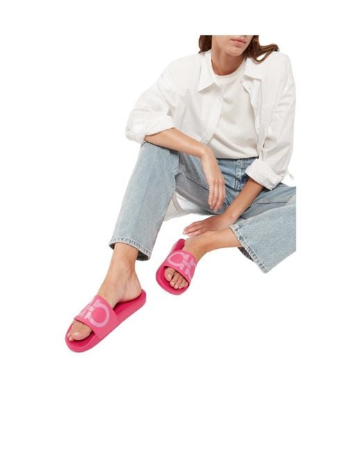 Ferragamo Pink Gancini Pool Slides