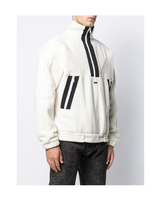 MSGM White Logo Plaque Half Zip Sweater for men