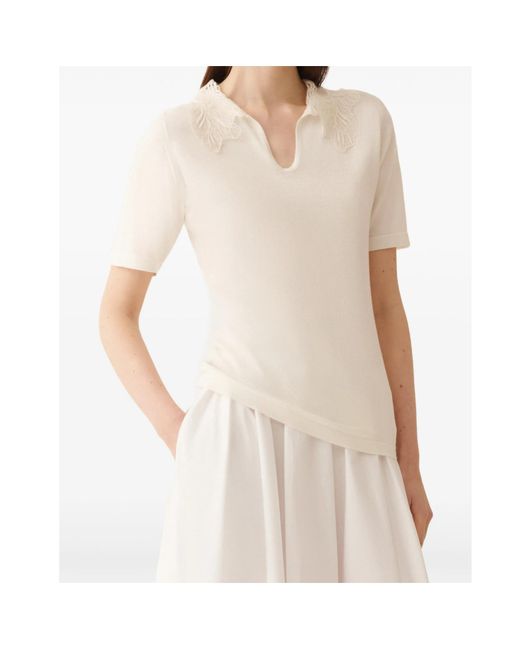 Fabiana Filippi White V-Neck Lace-Detail Top