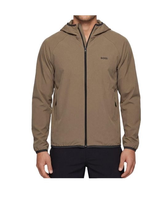 Boss Brown Long-Sleeved Hooded Casual Jacket for men