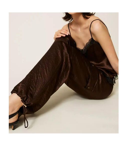 Twinset Brown Pleated-Effect Casual Trousers
