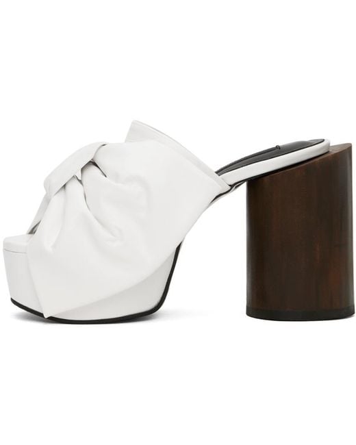 Pushbutton White Ribbon Platform High-Heeled Sandals