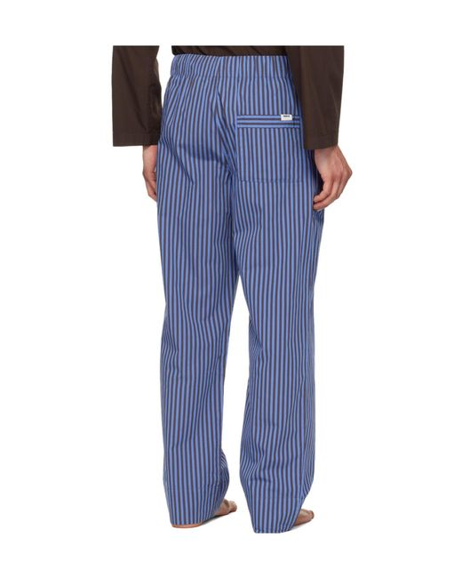 Tekla Blue Drawstring Striped Pajama Pants for men