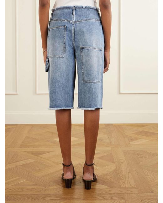 Tibi Blue Mid-Rise Denim Straight-Leg Shorts