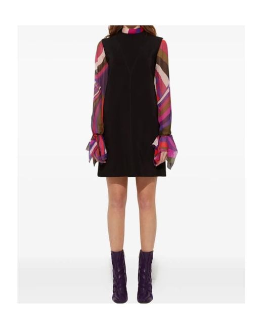 Emilio Pucci Black Printed Sleeve Heavy Cady Sheath Dress Clothing