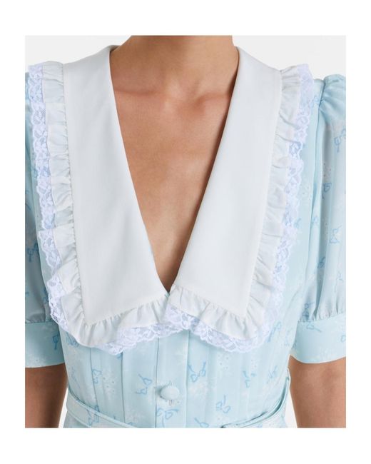 Alessandra Rich Blue Floral Pattern Silk Midi Dress