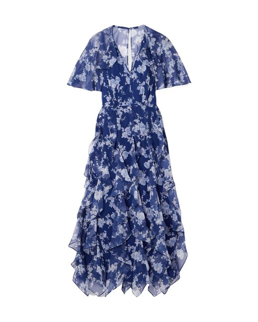 Carolina Herrera Blue Ruffle Print Dress