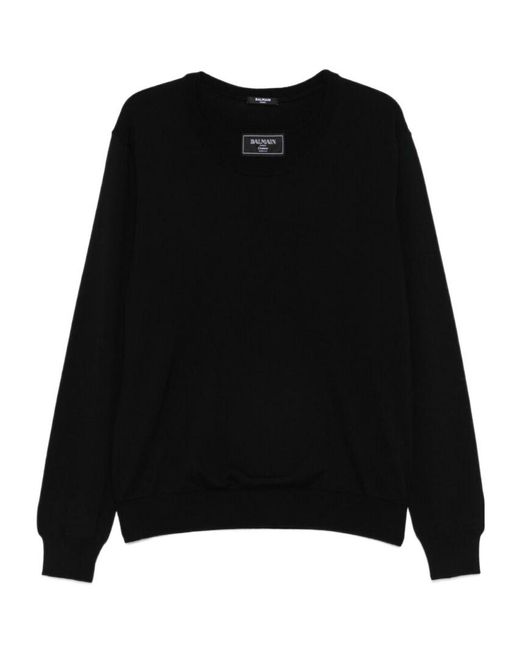 Balmain Black Logo Patch Double-Collar Knit Sweater for men