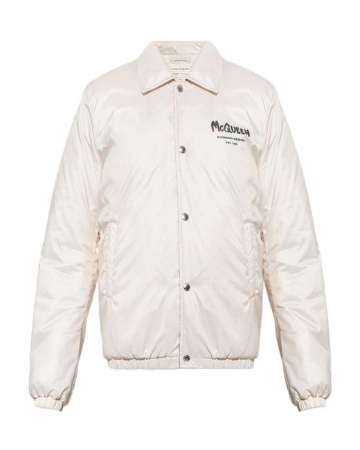 McQueen White Logo Printed Bomber Jacket for men