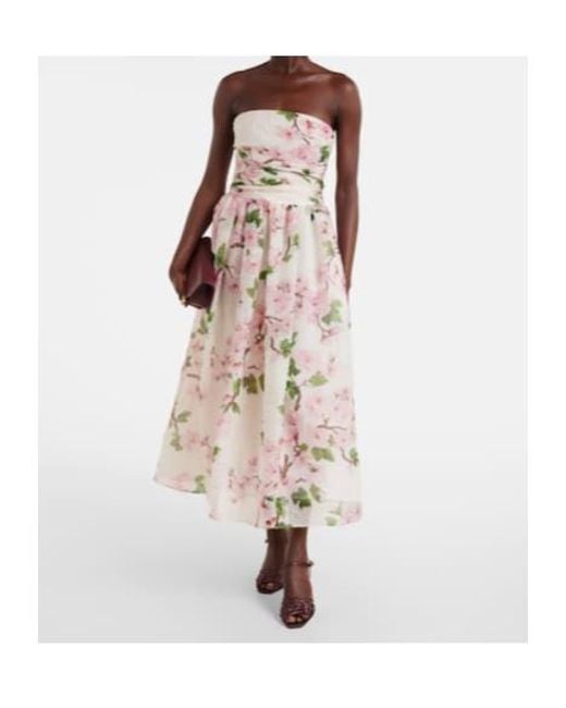 Oscar de la Renta Natural Floral Silk-Blend Organza Bustier Dress