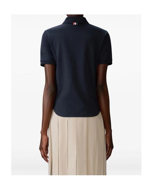 Thom Browne Blue Logo Patch Short-Sleeved Shirt