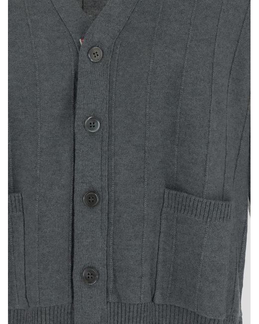 Thom Browne Gray Stripped Buttoned Cardigan for men