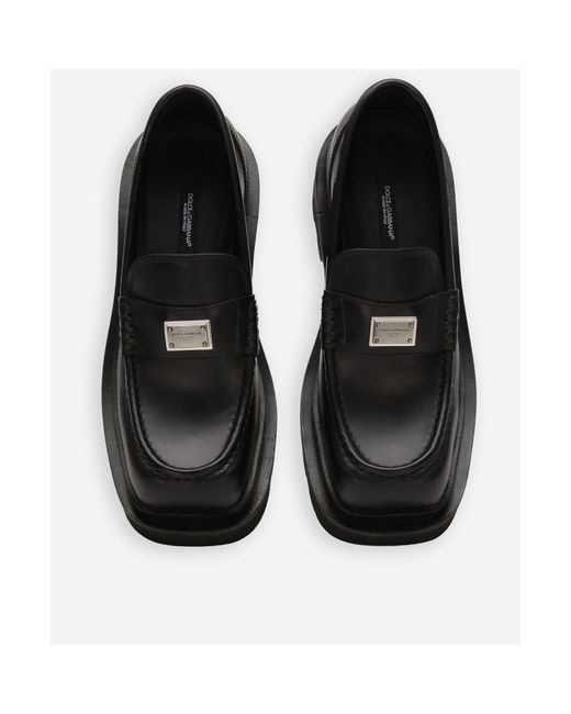 Dolce & Gabbana Black Logo Plaque Square-Toe Loafers