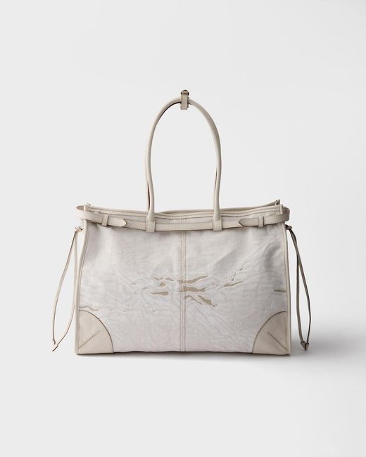 Prada Gray Bonnie Extra-Large Printed Linen And Leather Tote Bag