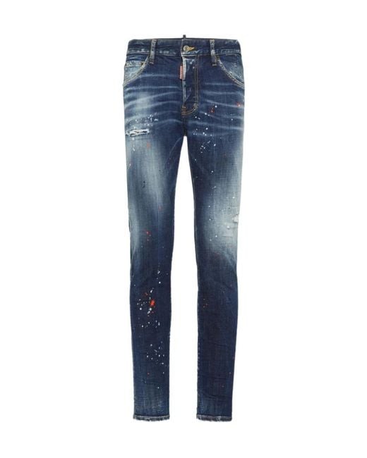 DSquared² Blue Logo Patch Distressed Jeans for men