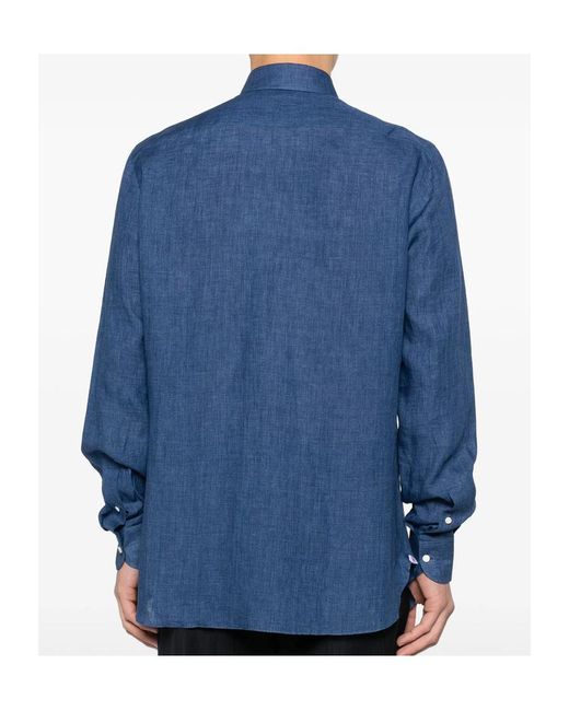 Isaia Blue Long-Sleeved Denim Shirt for men