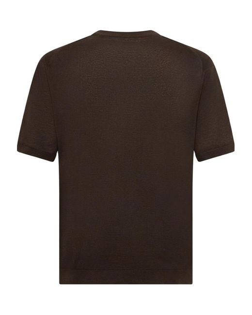 C P Company Brown Ribbed-Trim Logo-Patch T-Shirt for men