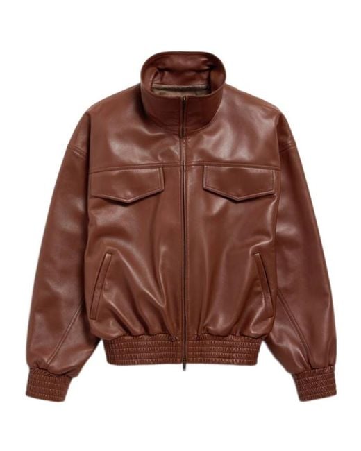 Balenciaga Brown Oversized Cropped Leather Jacket