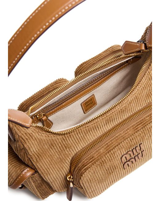 Miu Miu Brown Corduroy Bag With Multiple Pockets