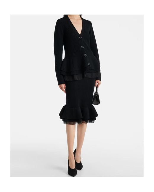 Nina Ricci Black Peplum Wool-Blend Midi Skirt
